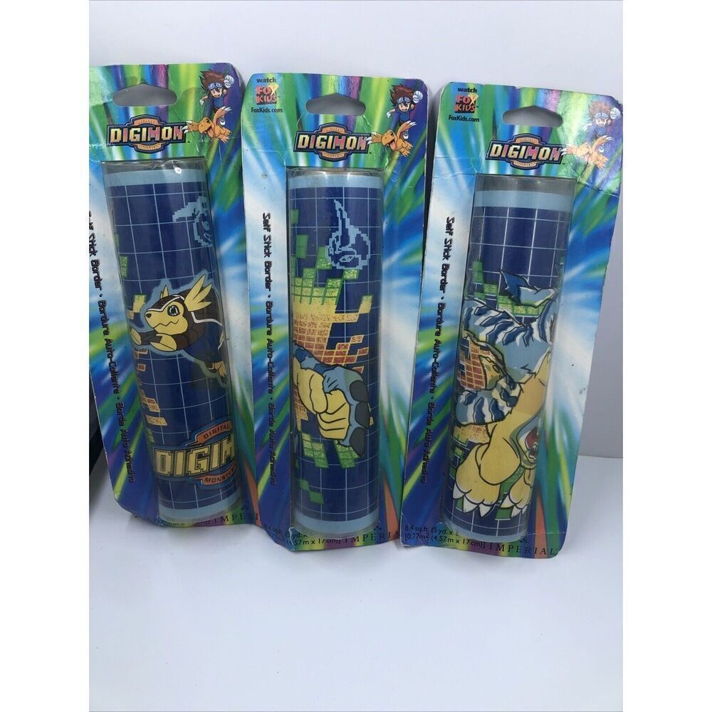 3 Digimon Digital Monsters Self Stick Wall Paper Border 8.4sq.ft 5ydx6.75in VTG.